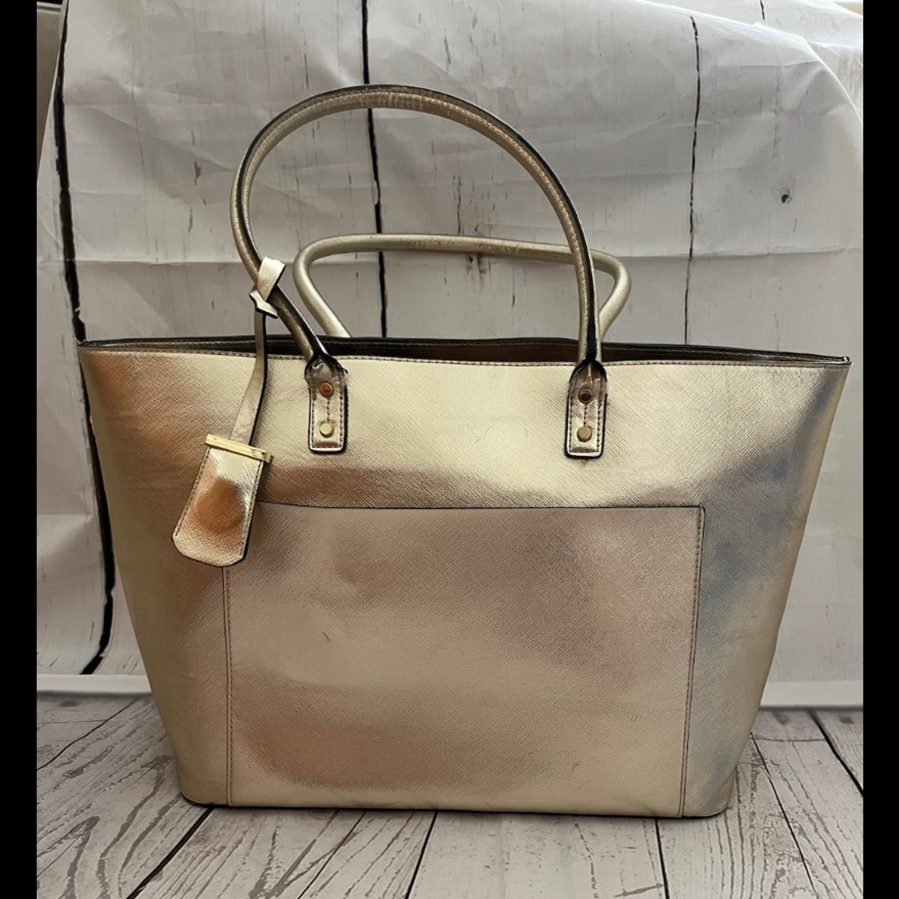 Large metallic gold faux leather Merona tote bag.